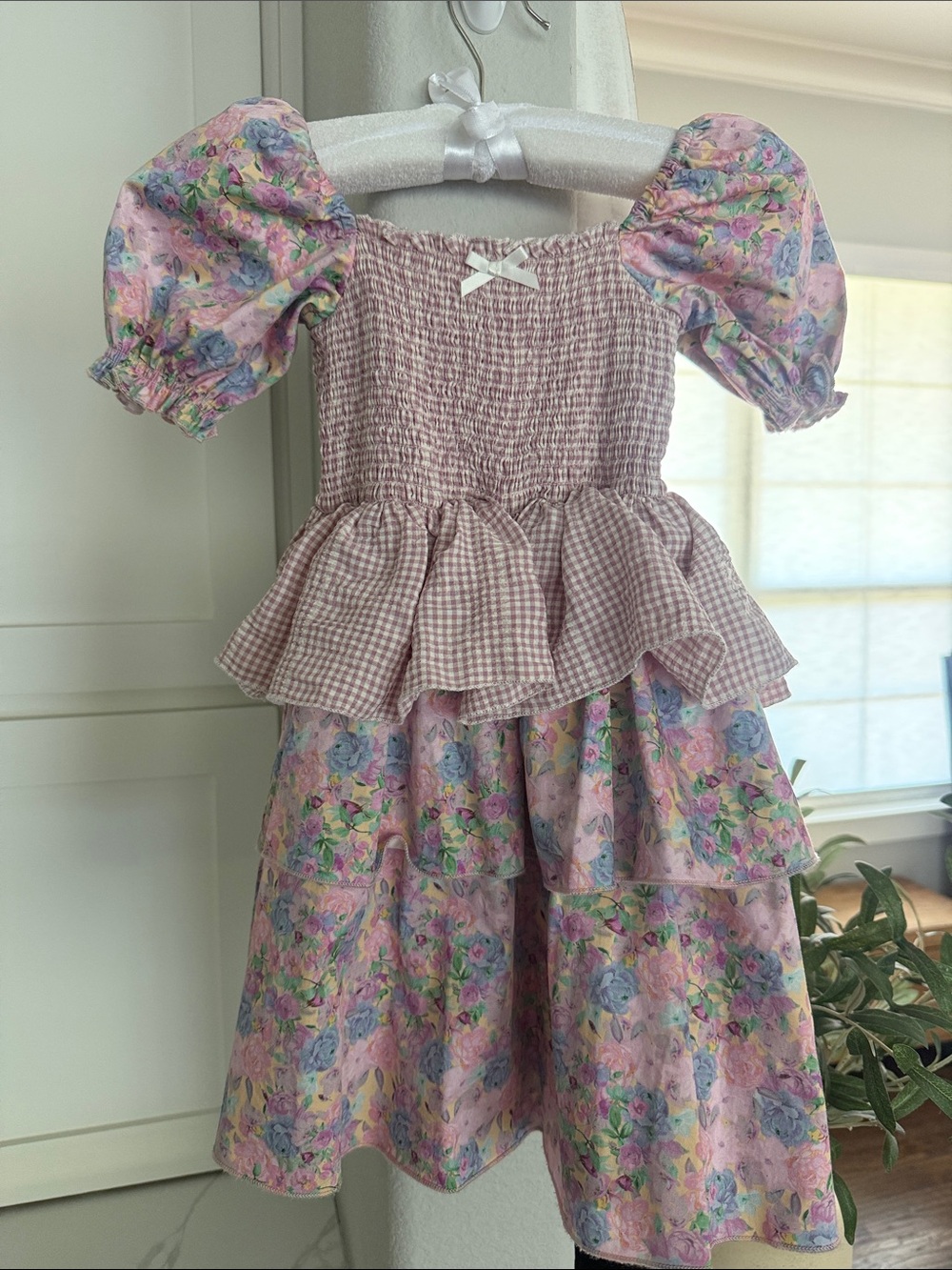 Lil’ Lemons by For Love & Lemons Girls 5T Floral Gingham Smocked Tiered
